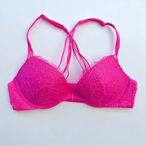 Victoria’s Secret Very Sexy Push-up Neon Pink Lace Racerback Bra